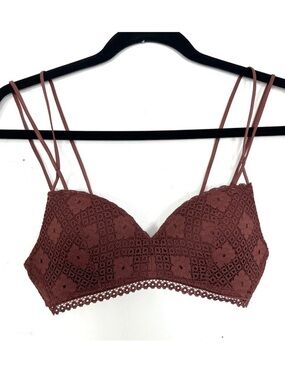 Aerie Real Happy Wireless Bra 32B Brown Lace